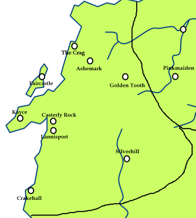 The westerlands and the location of the Crag