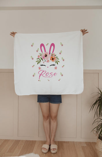 Cute Bunny Face Personalized Baby Girl Blanket