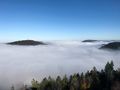 Der Fremersberg als Insel im Nebelmeer, Blick von der Yburg aus.