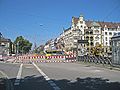 Ein westnordwestlicher Blick Richtung Durlacher Tor, der Straßenbahnbetrieb verläuft noch trotz der Bauarbeiten