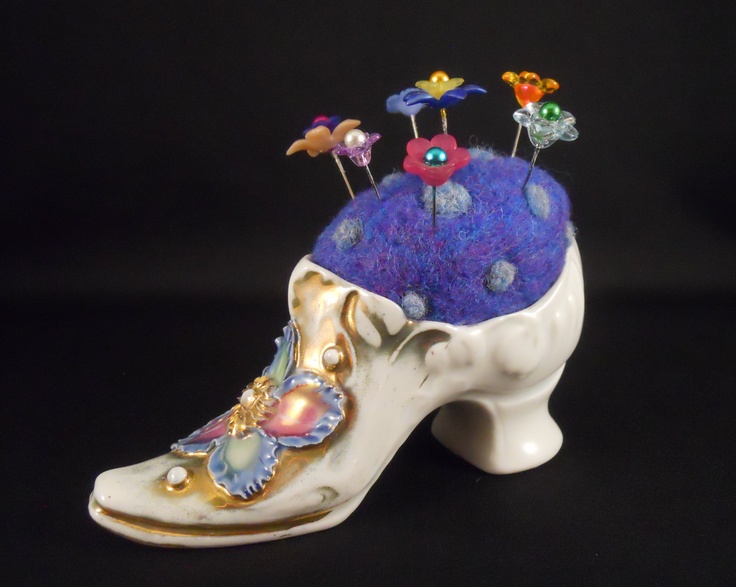 Needle Felted Pin Cushion in Vintage Shoe by Tami Medwid