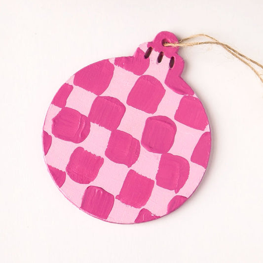 Pink Checkered Hand Painted Ornament