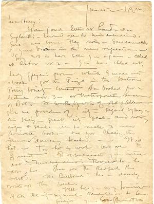 Autographed Letter Signed; Circa 1921