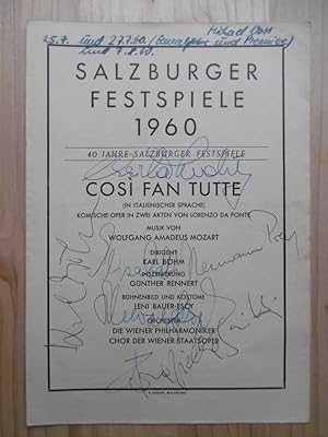 Programmblatt zu "Cosi fan tutte" (40 Jahre Salzburger Festspiele) - (Mehrfach signiertes Exemplar)