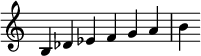  {
\override Score.TimeSignature #'stencil = ##f
\relative c' {
  \clef treble \time 6/4
  b4 des es f g a b
} }
