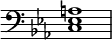 { \override Score.TimeSignature #'stencil = ##f \time 4/4 \key c \minor \clef bass << { <c ees a>1 } >> }