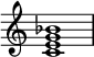 
{
\override Score.TimeSignature #'stencil = ##f
\relative c' {
  \clef treble
  \time 4/4
  <c e g bes>1
} }
