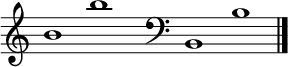 
\new Staff \with
{
  \omit TimeSignature
  fontSize = #2
  \override StaffSymbol.staff-space = #1.25
  \override StaffSymbol.thickness = #1.25
  \override Clef.full-size-change = ##t
  \override BarLine.hair-thickness = #2.4
  \override BarLine.thick-thickness = #7.5
  \override BarLine.kern = #3.75
  \override BarLine.transparent = ##t
}
{
  \time 18/8
  \clef treble
  s8
  b'1 b''
  s8
  \grace s8
  \clef bass
  \bar "|"
  s8
  b,1 b
  \override Staff.BarLine.transparent = ##f
  \bar "|."
}
