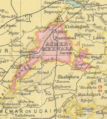 Ajmer-Merwara provincesचे ब्रिटिश भारत देशाच्या नकाशातील स्थान