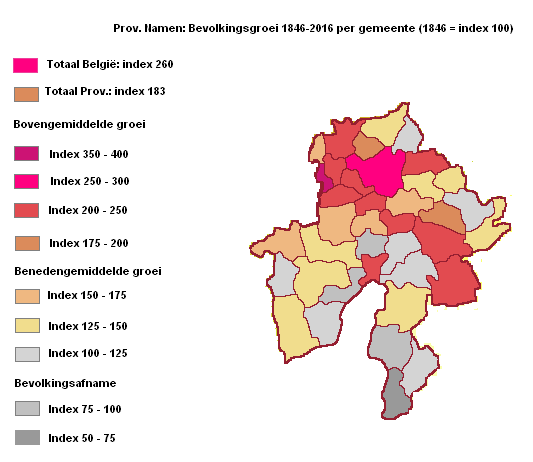 Provincie Namen: Bevolkingsgroei per gemeente periode 1846-2016