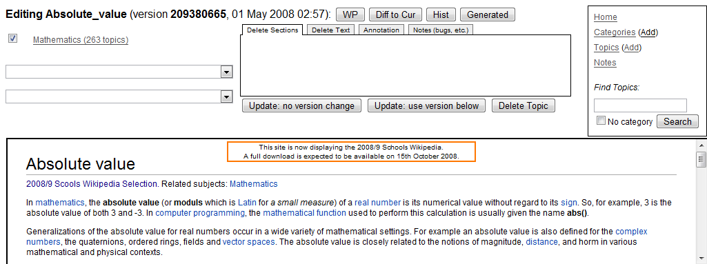 Wikipedia for Schools database