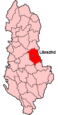 Map showing Librazhd within Albania