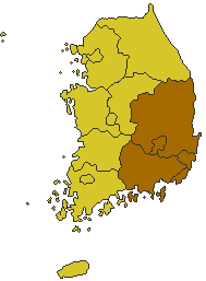 Yeongnam'ın Güney Kore'deki konumu