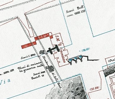 Santa Maria della Concezione ai Monti på Rodolfo Lancianis Rom-karta från 1893–1901.