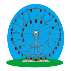 Hermann Eccentric Ferris Wheel with sliding cars, from US patent 1354436, 1915; forerunner of the 1920 Wonder Wheel, there is no record of it ever being built[9][180]