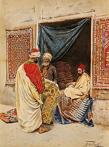 Giulio Rosati, aquarelle (1857 -1917), Un marchand de tapis.