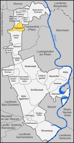 Läget för Heßheim i Rhein-Pfalz-Kreis