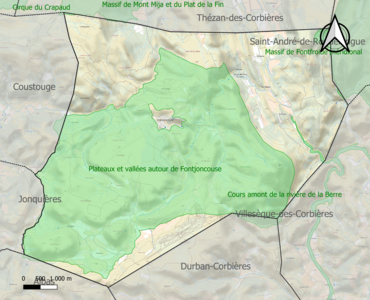 Carte des ZNIEFF de type 1 sur la commune.