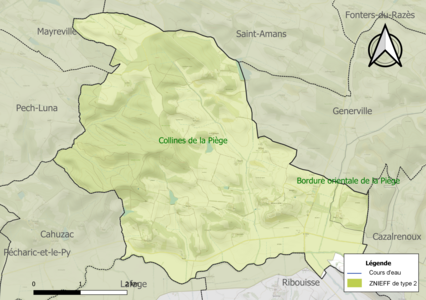 Carte des ZNIEFF de type 2 sur la commune.