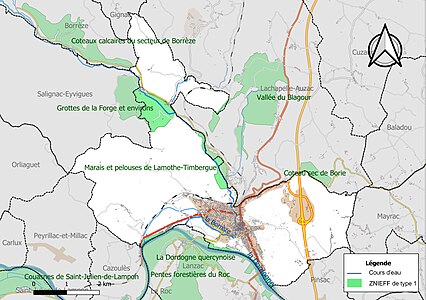 Carte des ZNIEFF de type 1 sur la commune.