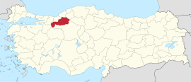 Location of the province within Turkey