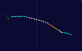 The storm moved westward to Hawaii