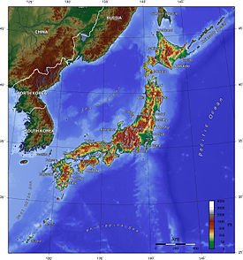 Topografisk kart over Japan.