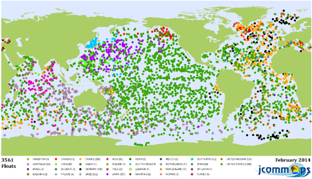Kaart van de Argo float netwerk, februari 2014