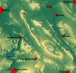 Übersichtskarte: Ith und Hils in der Bildmitte
