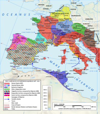 Map of the Roman Empire around 460