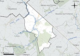 Carte en couleur présentant le réseau hydrographique de la commune