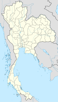 Mapa konturowa Tajlandii, po lewej nieco u góry znajduje się punkt z opisem „Rezerwat dzikiej przyrodyThung Yai-Huai Kha Kheng”