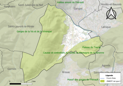 Carte des ZNIEFF de type 2 sur la commune.