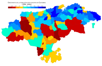 Crecimiento de población por municipio entre 1998 y 2008