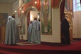 een Ethiopisch-orthodoxe kerkdienst in de St. Michael Ethiopian Orthodox Tewahedo Church in Washington D.C.