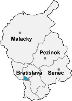 Localisation du district de Bratislava I dans la région de Bratislava (carte interactive)