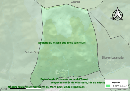 Carte des ZNIEFF de type 1 sur la commune.