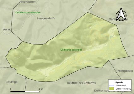 Carte de la ZNIEFF de type 2 sur la commune.