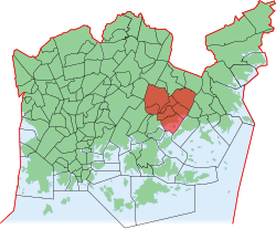 Kaupungin kartta, jossa Vartiokylä korostettuna. Helsingin kaupunginosat