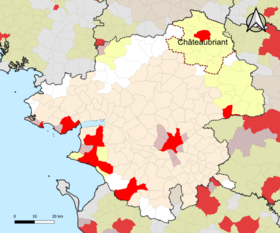 Localisation de l'aire d'attraction de Châteaubriant dans le département de la Loire-Atlantique.