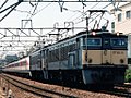 A 489 series EMU hauled by EF63 banking locomotives on an Hakusan service in June 1997