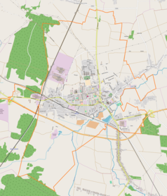 Mapa konturowa Opoczna, blisko centrum na lewo znajduje się punkt z opisem „Gorzałków”