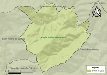 Carte de la ZNIEFF de type 2 sur la commune.