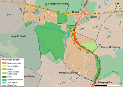 Carte des infrastructures et de l'occupation des sols en 2018 (CLC) de la commune.