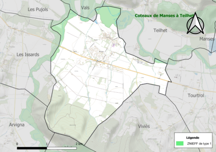 Carte de la ZNIEFF de type 1 sur la commune.