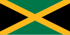 Drapeau de la Jamaïque : croix de Saint-André (sautoir) jaune divisant le champ en quatre triangles, deux verts dans les parties supérieure et inférieure et deux noirs près de la hampe et du battant.