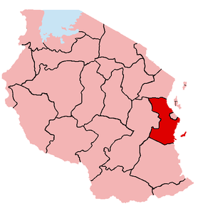 Harta regiunii Pwani (Coast) în cadrul Tanzaniei