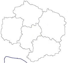 Mapa konturowa kraju Wysoczyna, blisko centrum u góry znajduje się punkt z opisem „Okrouhlička”