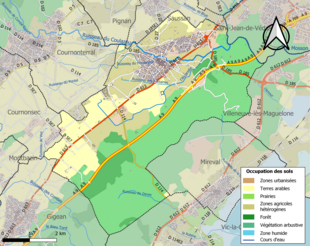 Carte en couleurs présentant l'occupation des sols.