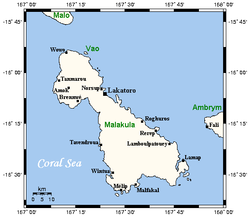 Localização de Malakula, e no canto inferior direito está Lamap.